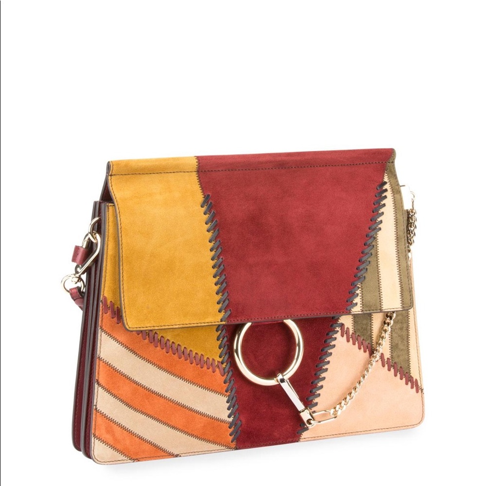 Chloé Faye Patchwork Whipstitch Bag NWT 60’s Hippie Rare Red Mustard Boho Stripe